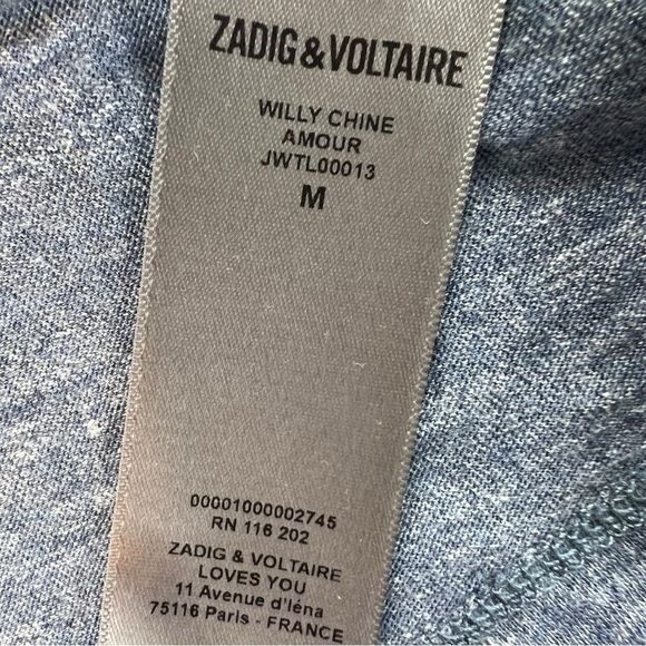 Zadig & Voltaire Women's Willy Amour Blue Long Sleeve Graphic Tee In Size M - Picture 5 of 8